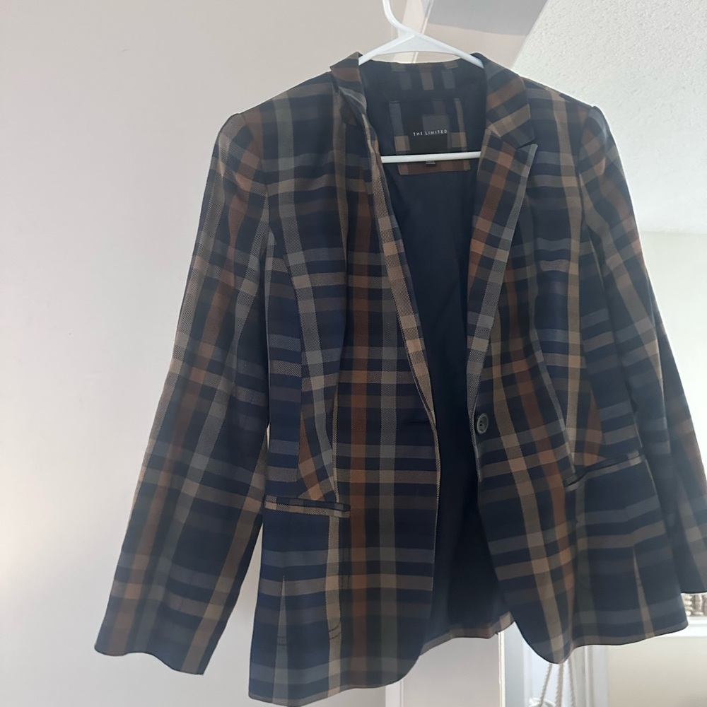 The Limited Navy and Brown Plaid Blazer - Picture 2 of 8